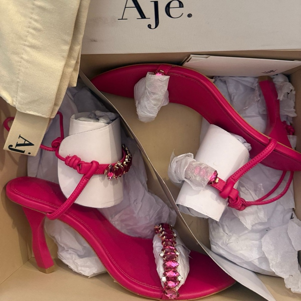 Aje Women's Jewel Sculptural Strappy Heel Fuchsia Pink Size 37 (7 women) - Picture 2 of 5